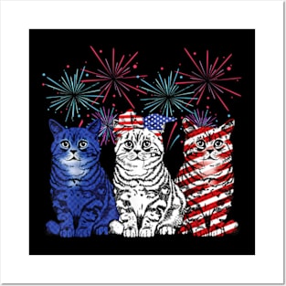 Funny Cats American Flag Patriotic 4th Of July Posters and Art